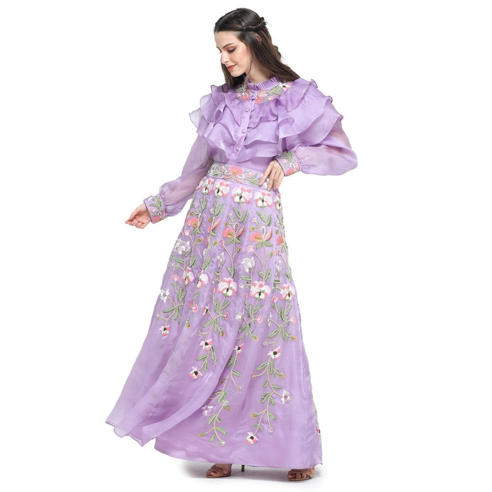 Pinnacle By Shruti Sancheti Lilac Organza Shirt with Embroidered Skirt (Set of 2)