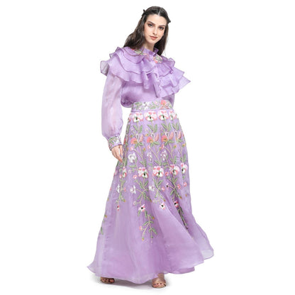 Pinnacle By Shruti Sancheti Lilac Organza Shirt with Embroidered Skirt (Set of 2)