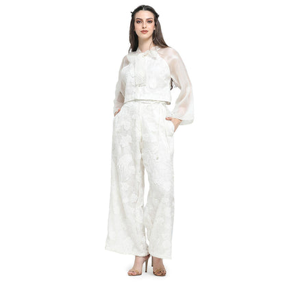 Pinnacle By Shruti Sancheti White Applique Embroidery Tie Up Top with Pant (Set of 2)
