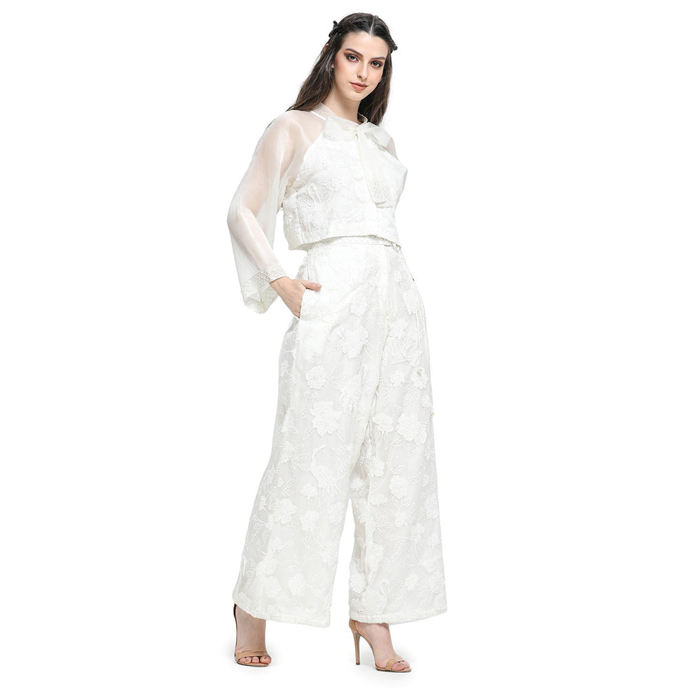 Pinnacle By Shruti Sancheti White Applique Embroidery Tie Up Top with Pant (Set of 2)