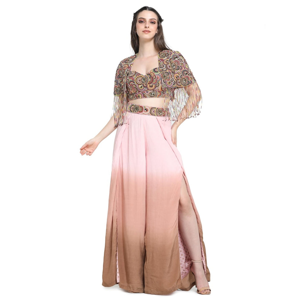 Pinnacle By Shruti Sancheti Multi-Color Ombre Palazzo with Cape and Busiter (Set of 3)