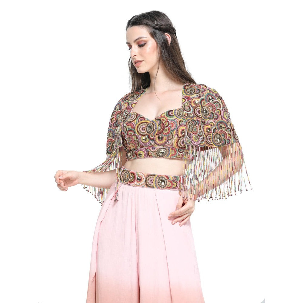 Pinnacle By Shruti Sancheti Multi-Color Ombre Palazzo with Cape and Busiter (Set of 3)
