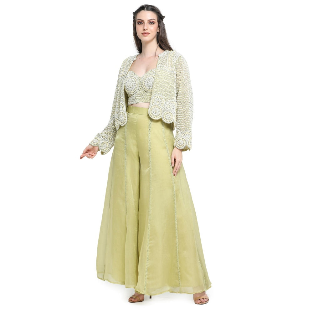 Pinnacle By Shruti Sancheti Green Embroidery Jacket with Bustier and Palazzo (Set of 3)