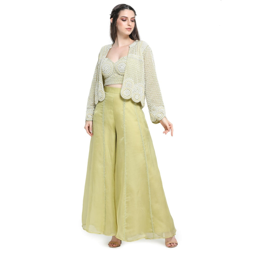 Pinnacle By Shruti Sancheti Green Embroidery Jacket with Bustier and Palazzo (Set of 3)