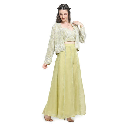 Pinnacle By Shruti Sancheti Green Embroidery Jacket with Bustier and Palazzo (Set of 3)