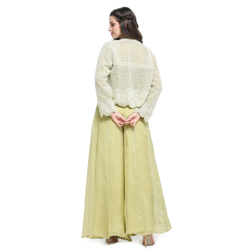 Pinnacle By Shruti Sancheti Green Embroidery Jacket with Bustier and Palazzo (Set of 3)