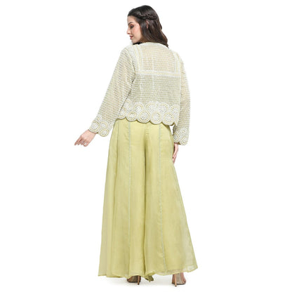 Pinnacle By Shruti Sancheti Green Embroidery Jacket with Bustier and Palazzo (Set of 3)