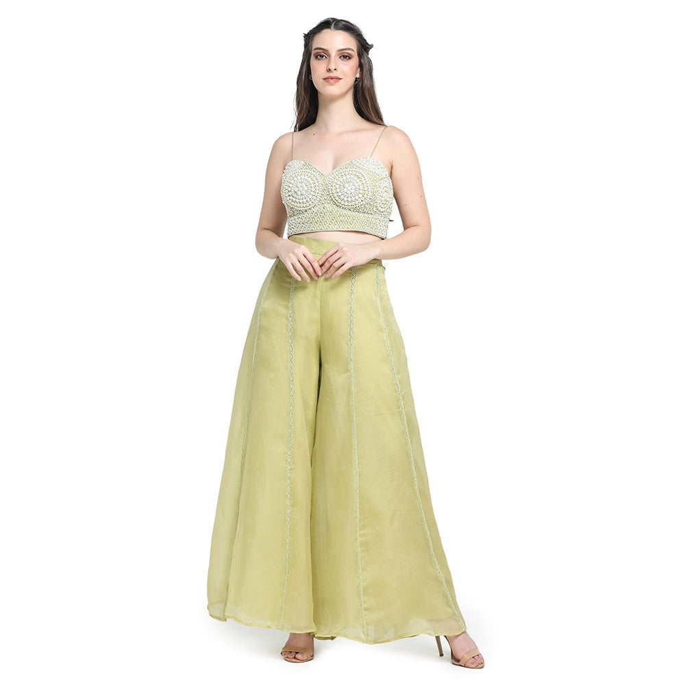Pinnacle By Shruti Sancheti Green Embroidery Jacket with Bustier and Palazzo (Set of 3)