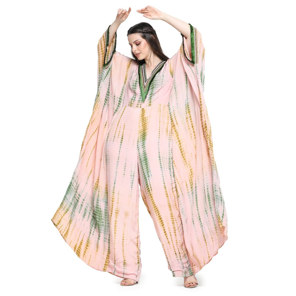 Pinnacle By Shruti Sancheti Pink and Green Shibori Embroidered Jumpsuit