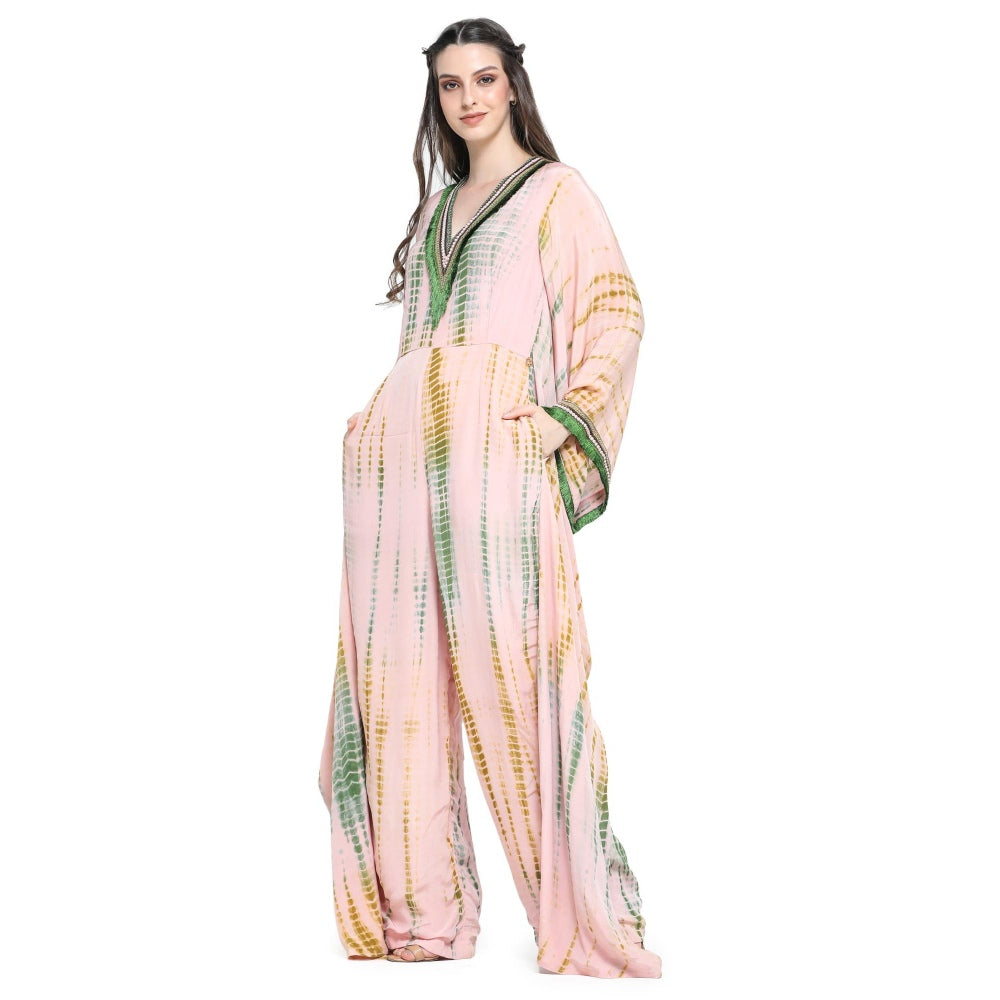 Pinnacle By Shruti Sancheti Pink and Green Shibori Embroidered Jumpsuit