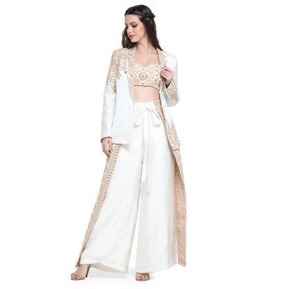 Pinnacle By Shruti Sancheti Mirror Embroidered Palazzo with Jacket and Bustier (Set of 3)