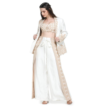 Pinnacle By Shruti Sancheti Mirror Embroidered Palazzo with Jacket and Bustier (Set of 3)