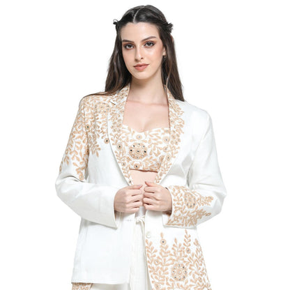 Pinnacle By Shruti Sancheti Mirror Embroidered Palazzo with Jacket and Bustier (Set of 3)