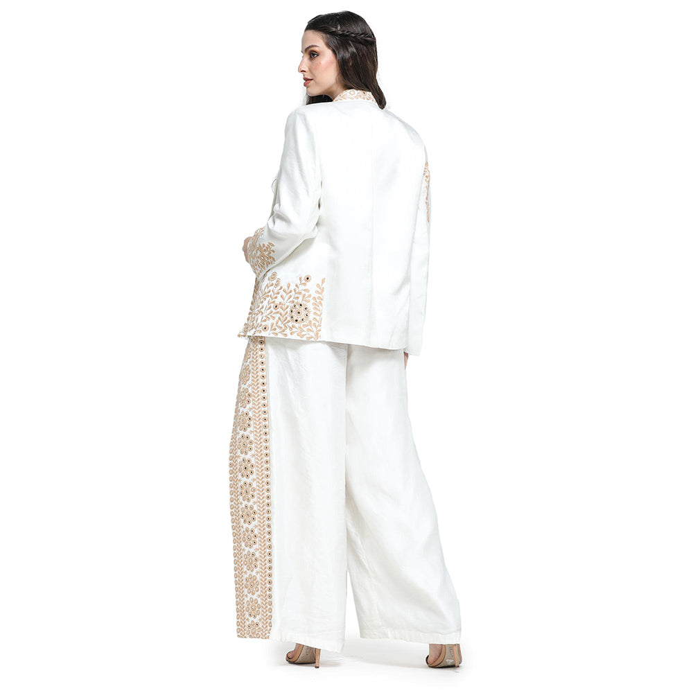 Pinnacle By Shruti Sancheti Mirror Embroidered Palazzo with Jacket and Bustier (Set of 3)