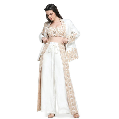 Pinnacle By Shruti Sancheti Mirror Embroidered Palazzo with Jacket and Bustier (Set of 3)