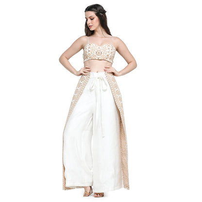 Pinnacle By Shruti Sancheti Mirror Embroidered Palazzo with Jacket and Bustier (Set of 3)