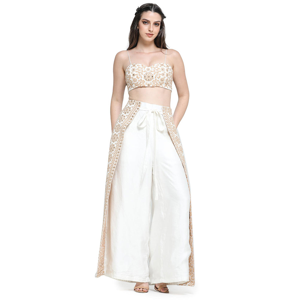 Pinnacle By Shruti Sancheti Mirror Embroidered Palazzo with Jacket and Bustier (Set of 3)