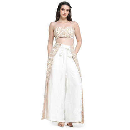 Pinnacle By Shruti Sancheti Mirror Embroidered Palazzo with Jacket and Bustier (Set of 3)