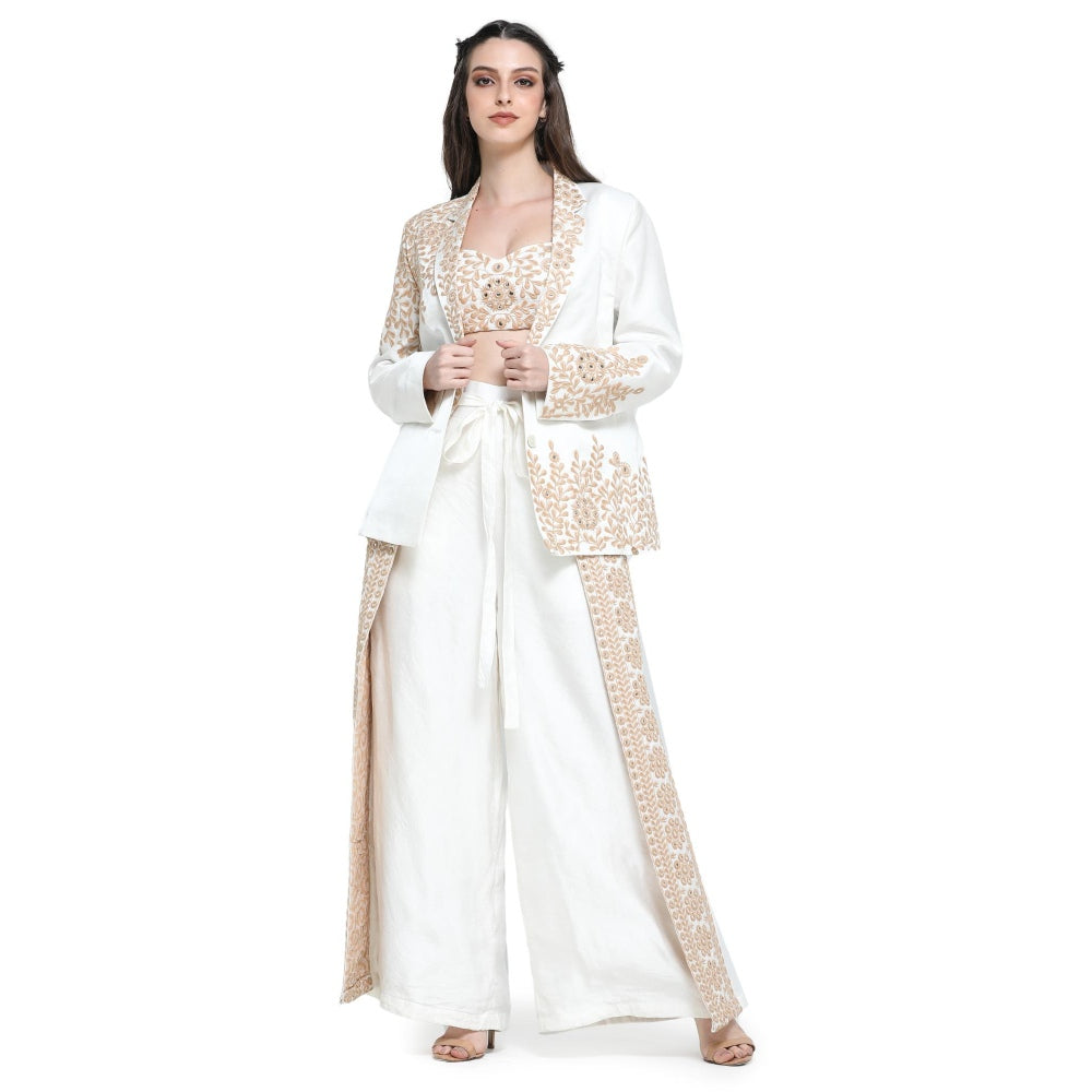 Pinnacle By Shruti Sancheti Mirror Embroidered Palazzo with Jacket and Bustier (Set of 3)