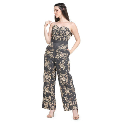 Pinnacle By Shruti Sancheti Charcoal Grey Embroidered Corset Top with Pant (Set of 2)