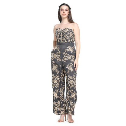 Pinnacle By Shruti Sancheti Charcoal Grey Embroidered Corset Top with Pant (Set of 2)