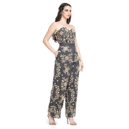 Pinnacle By Shruti Sancheti Charcoal Grey Embroidered Corset Top with Pant (Set of 2)