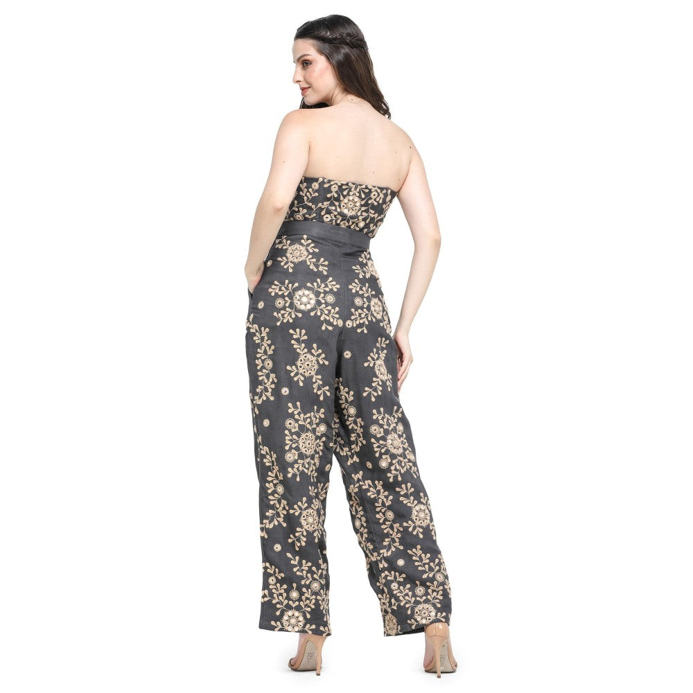 Pinnacle By Shruti Sancheti Charcoal Grey Embroidered Corset Top with Pant (Set of 2)