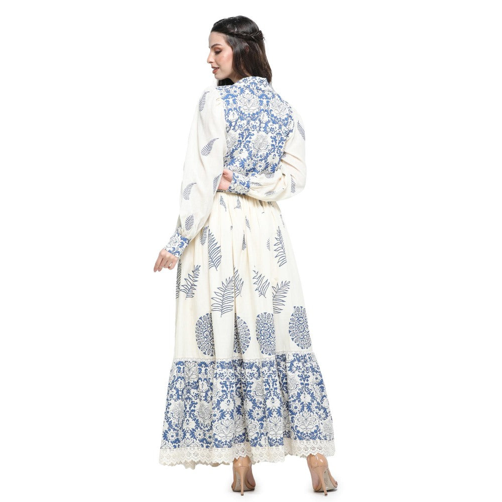 Pinnacle By Shruti Sancheti Bone Khadi Block Printed Top with Skirt (Set of 3)