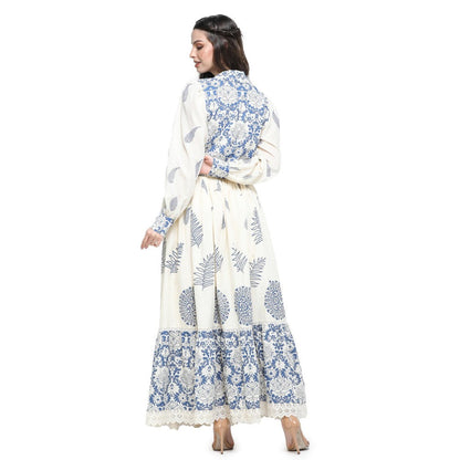 Pinnacle By Shruti Sancheti Bone Khadi Block Printed Top with Skirt (Set of 3)