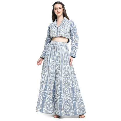 Pinnacle By Shruti Sancheti Blue Embroidered Skirt with Embroidered Crop Top (Set of 2)