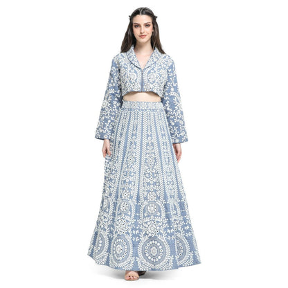 Pinnacle By Shruti Sancheti Blue Embroidered Skirt with Embroidered Crop Top (Set of 2)