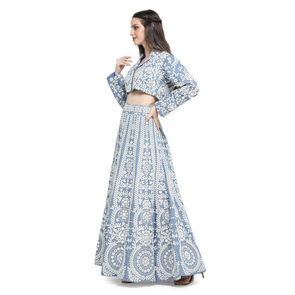 Pinnacle By Shruti Sancheti Blue Embroidered Skirt with Embroidered Crop Top (Set of 2)