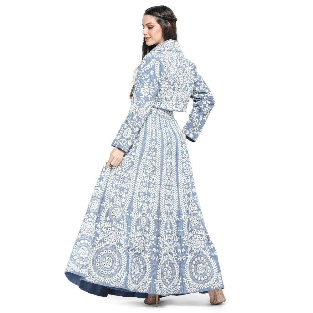 Pinnacle By Shruti Sancheti Blue Embroidered Skirt with Embroidered Crop Top (Set of 2)