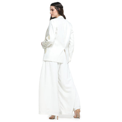 Pinnacle By Shruti Sancheti White Pearl Embroidered Palazzo with Jacket and Bustier (Set of 3)