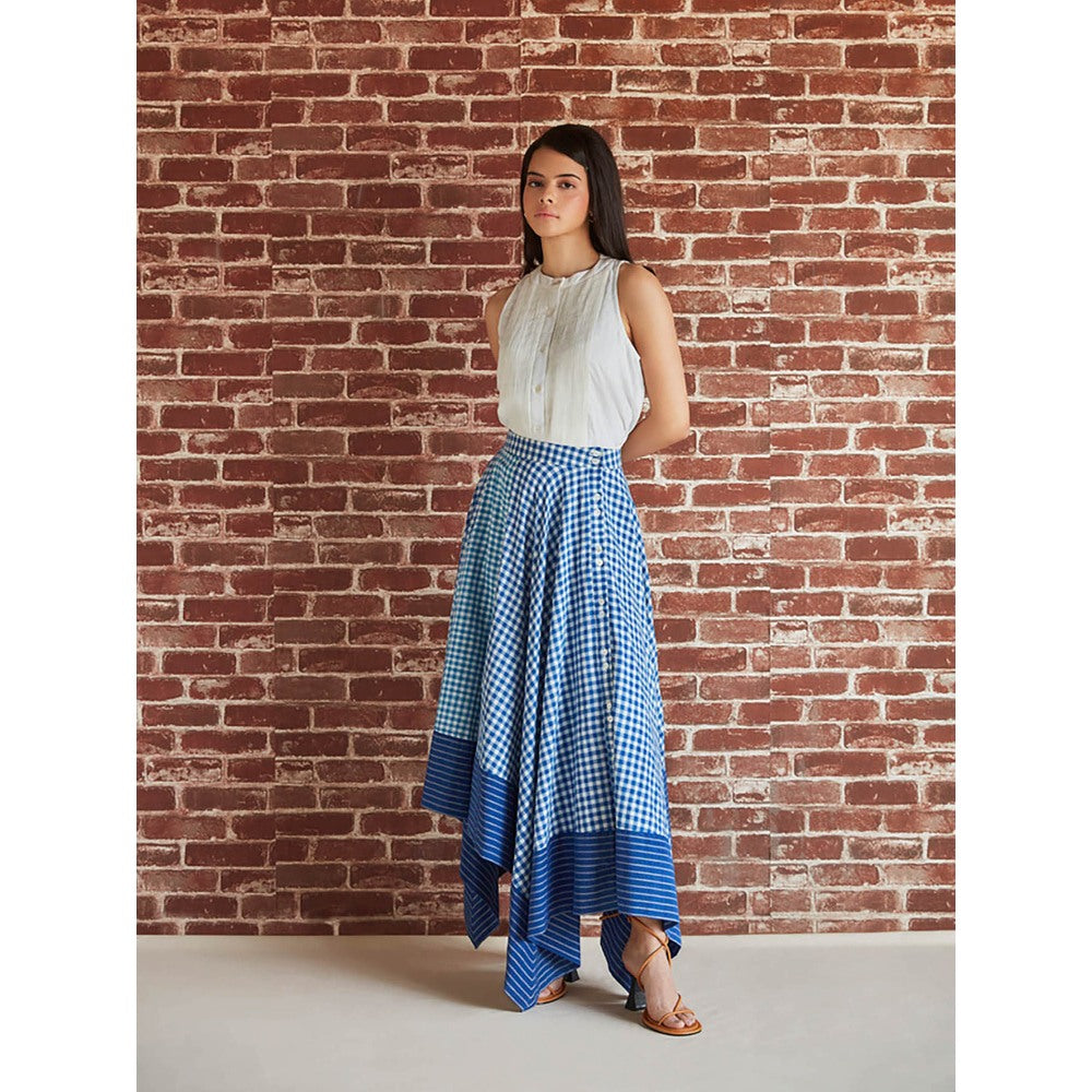 Pinnacle By Shruti Sancheti Blue Check Asymmetrical Front Open Skirt