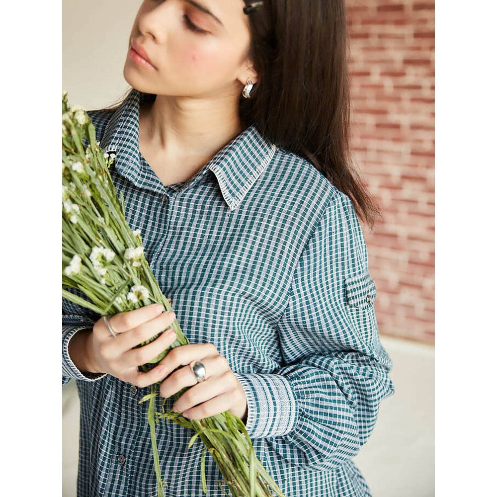 Pinnacle By Shruti Sancheti Dark Green Cotton Check Co-ord (Set of 2)