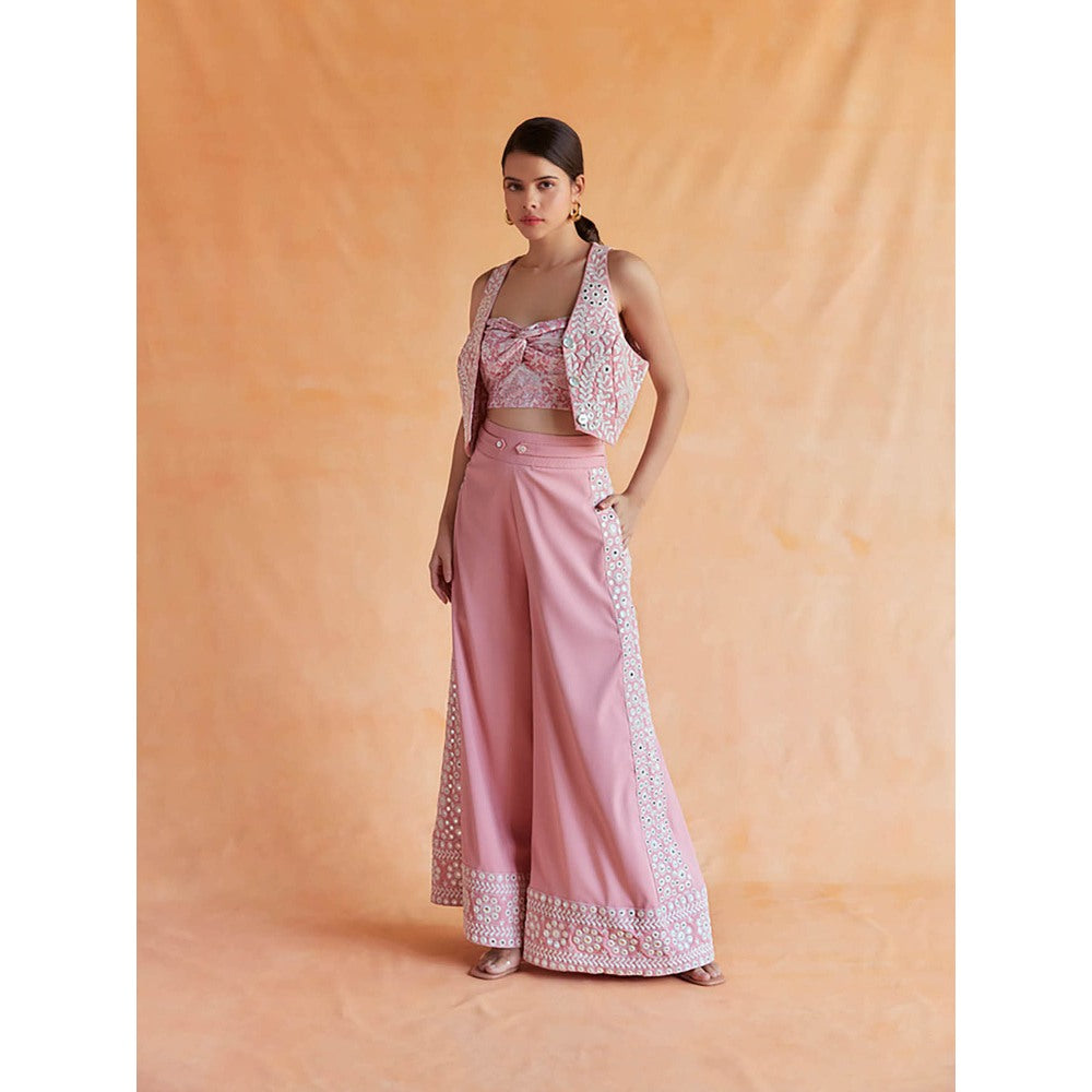 Pinnacle By Shruti Sancheti Salmon Pink Embroidered Waistcoat with Embroidered Pant (Set of 3)