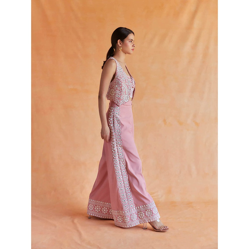 Pinnacle By Shruti Sancheti Salmon Pink Embroidered Waistcoat with Embroidered Pant (Set of 3)
