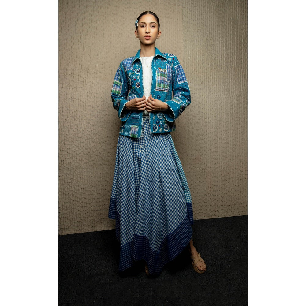 Pinnacle By Shruti Sancheti Blue Handloom Embroidered Patchwork Jacket