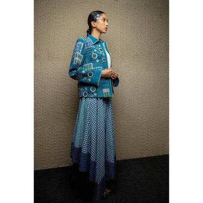 Pinnacle By Shruti Sancheti Blue Handloom Embroidered Patchwork Jacket