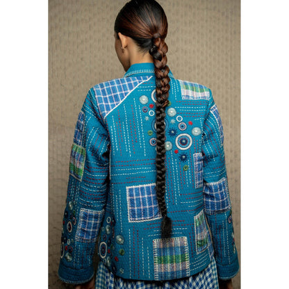 Pinnacle By Shruti Sancheti Blue Handloom Embroidered Patchwork Jacket