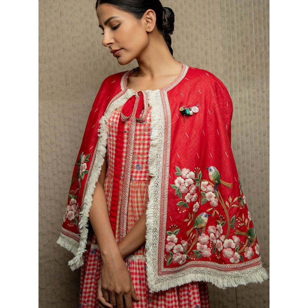 Pinnacle By Shruti Sancheti Red Jamdani Embroidered Cape