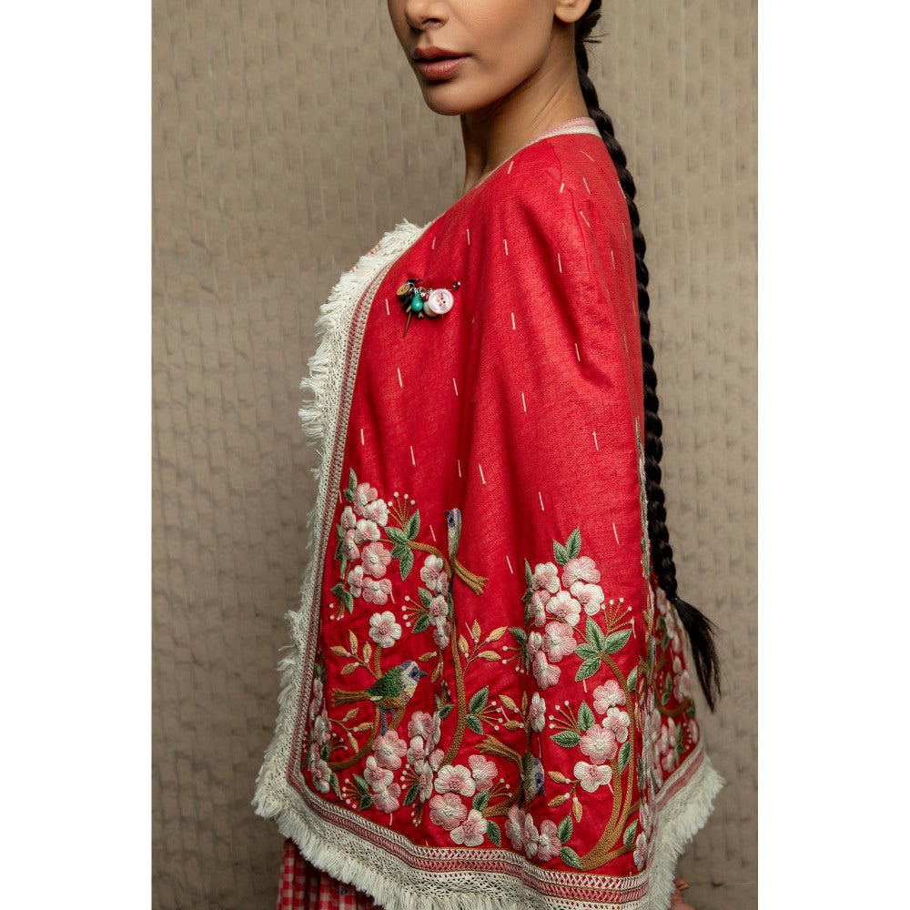 Pinnacle By Shruti Sancheti Red Jamdani Embroidered Cape