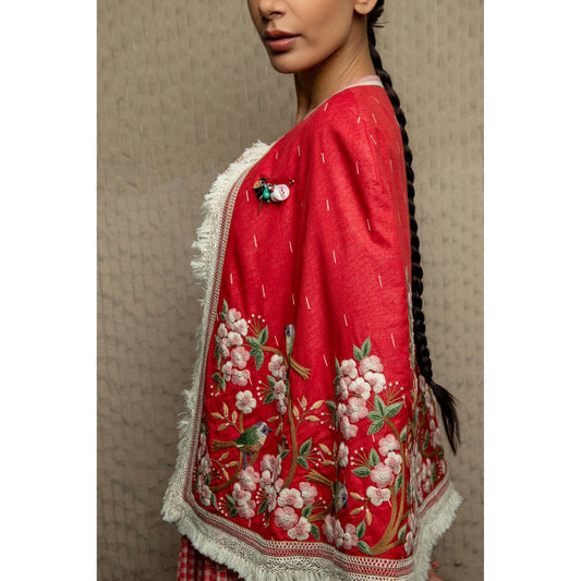 Pinnacle By Shruti Sancheti Red Jamdani Embroidered Cape
