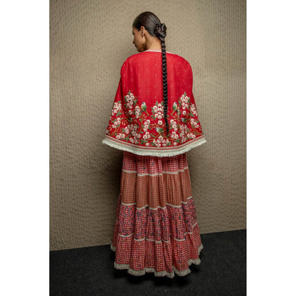 Pinnacle By Shruti Sancheti Red Jamdani Embroidered Cape
