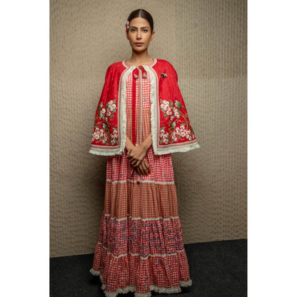 Pinnacle By Shruti Sancheti Red Jamdani Embroidered Cape