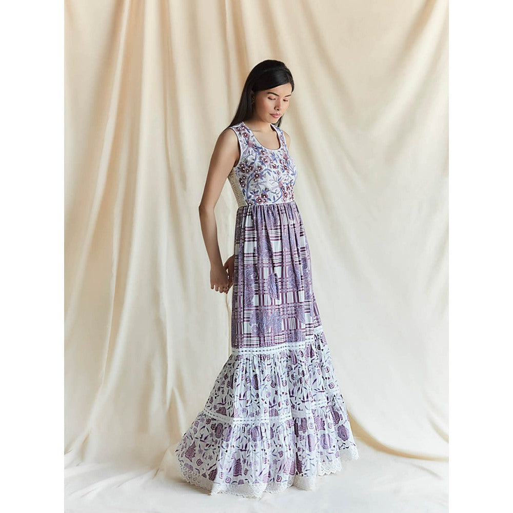 Pinnacle By Shruti Sancheti Multi-Color Printed And Embroidered Tiered Maxi