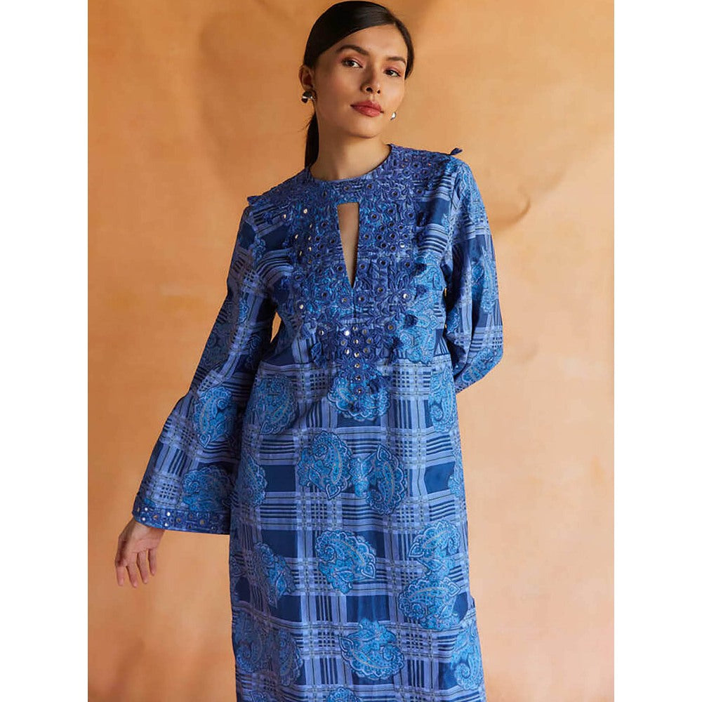 Pinnacle By Shruti Sancheti Blue Mul Printed And Embroidered Kaftan