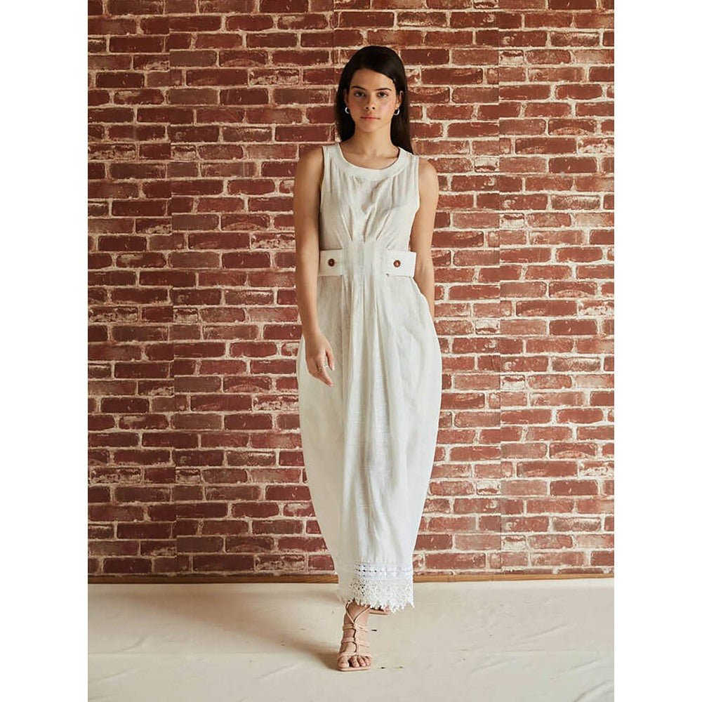 Pinnacle By Shruti Sancheti White Cotton Sleeveless Dress with Rib Details