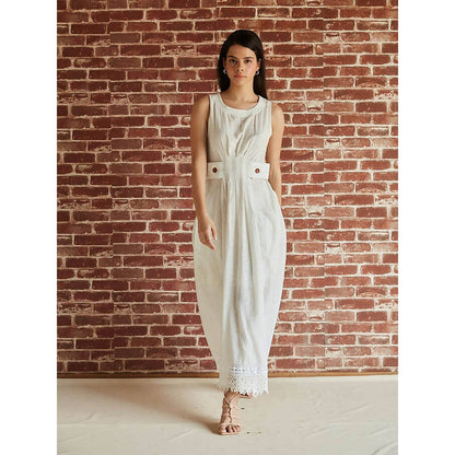 Pinnacle By Shruti Sancheti White Cotton Sleeveless Dress with Rib Details